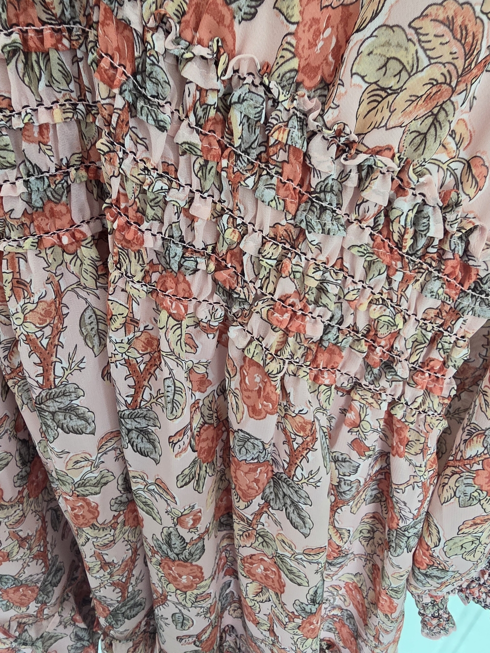 Max Studio Peach Floral V-Neck Smocked Waist Long Sleeve Dress - Picture 5 of 6